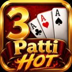 3 Patti Hot Game APK logo with playing cards on golden background