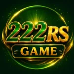 222RS Game logo with shiny green and gold 3D text on a glowing dark green background, featuring a premium gaming-style design with bright light effects.
