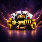 sk-gwd777 Game logo with playing cards, golden crown, and stacked gold coins on a purple galaxy background.