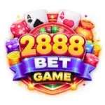 2888 Bet Game online casino logo with playing cards, dice, coins and colorful gaming icons.