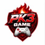 PK3 Game logo with red fire shield and gaming controller for Android APK download in Pakistan