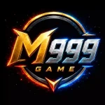 M999 Game logo with golden M and silver 999 text surrounded by fire and blue lightning effects on black background.